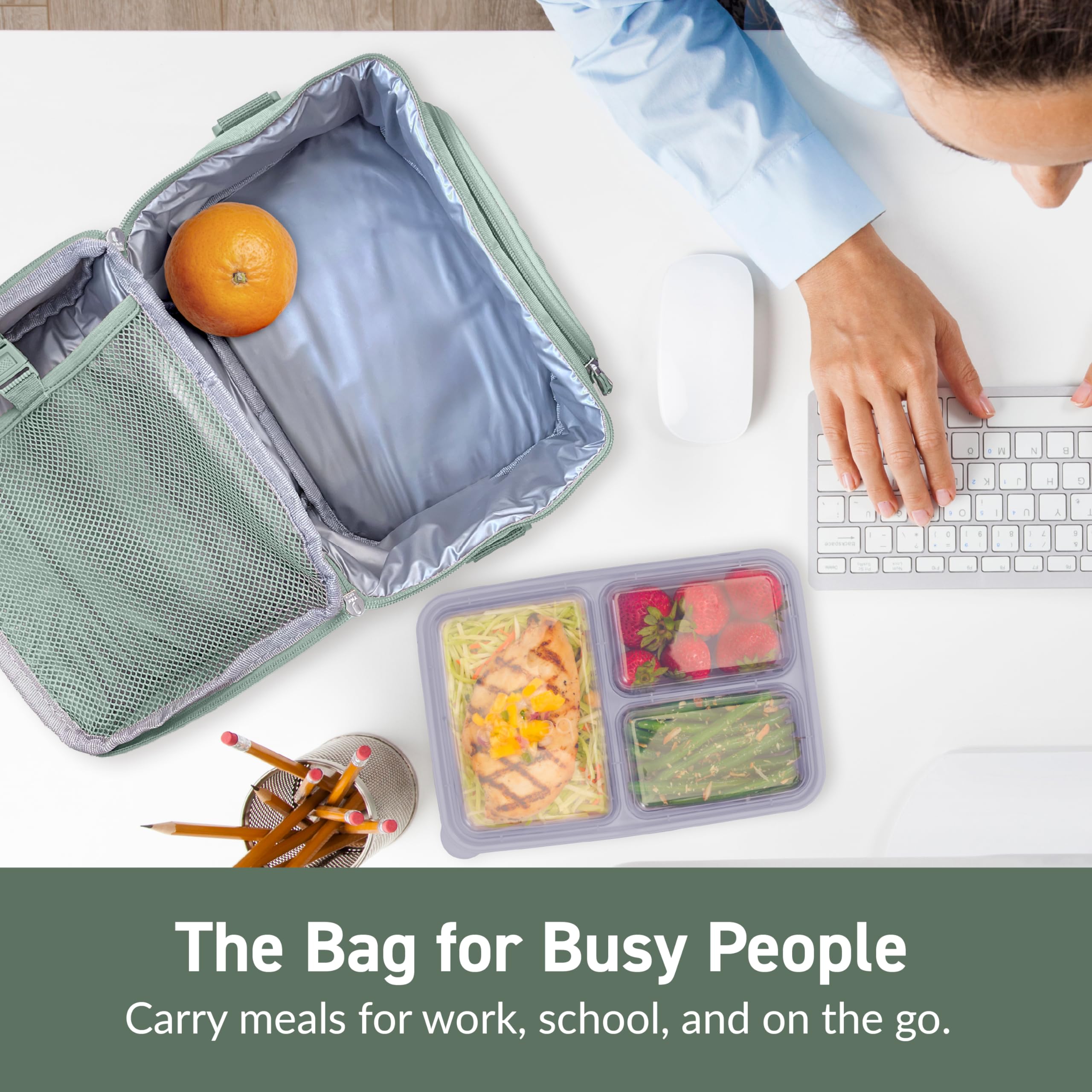Bentgo Deluxe insulation compartment keeps meals warm or cool on the go.