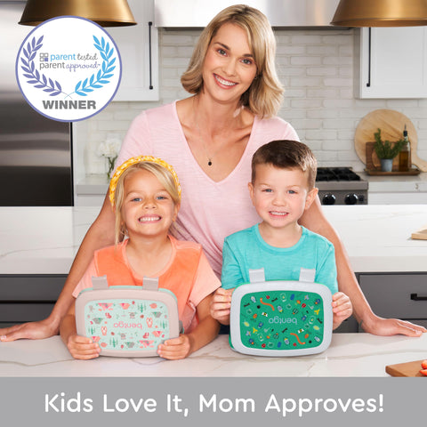 Bentgo Kids Prints five-compartment Bento shows balanced portions for growing appetites.