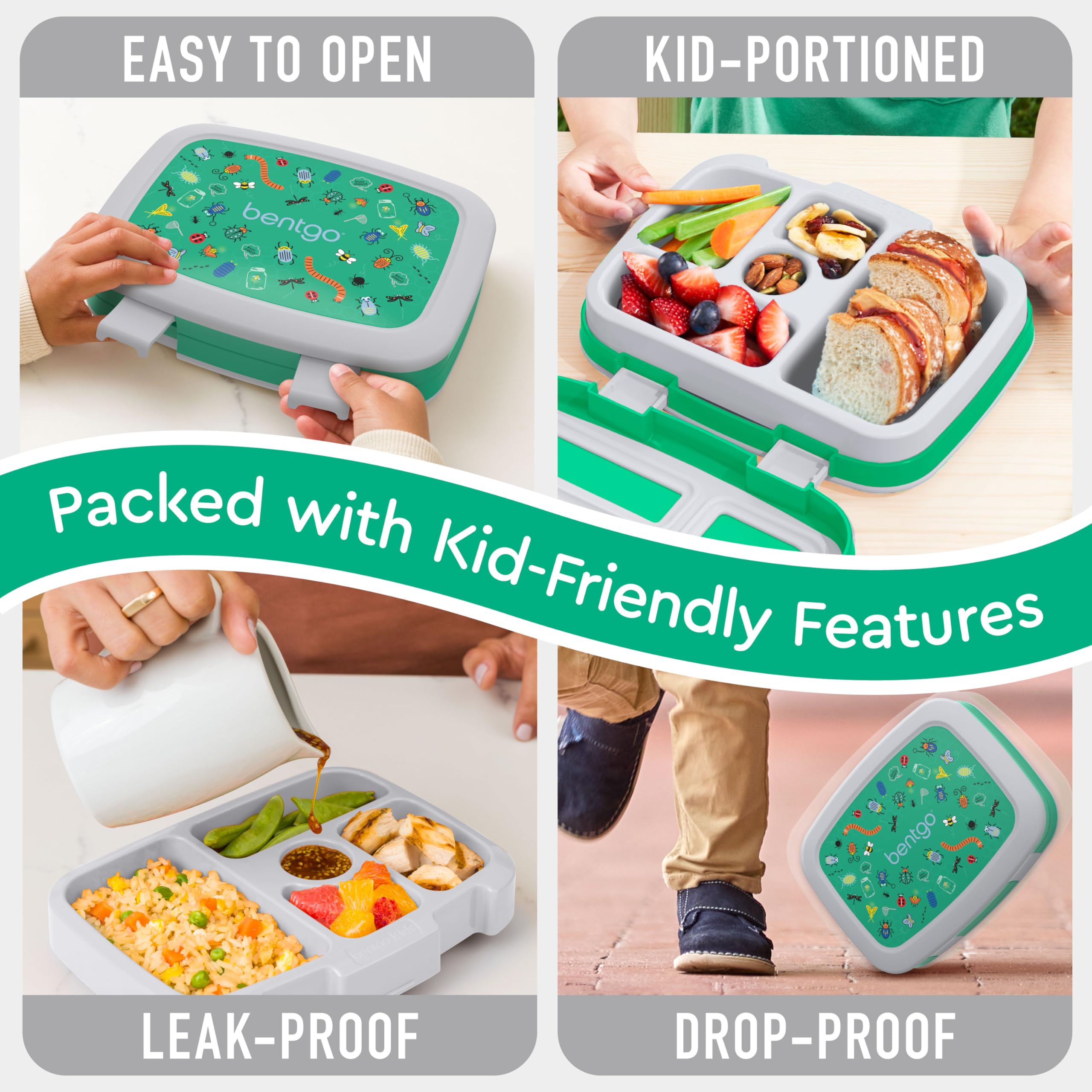 Bentgo Kids Prints microwave- and dishwasher-safe tray for quick cleanup.