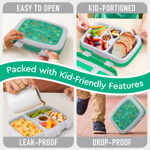 Bentgo Kids Prints microwave- and dishwasher-safe tray for quick cleanup.
