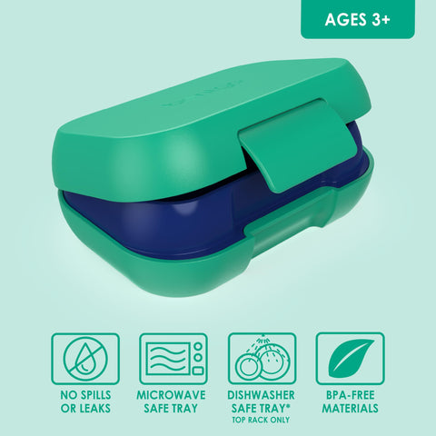 Bentgo Kids Snack easy-open-latch supports small hands for snack access.