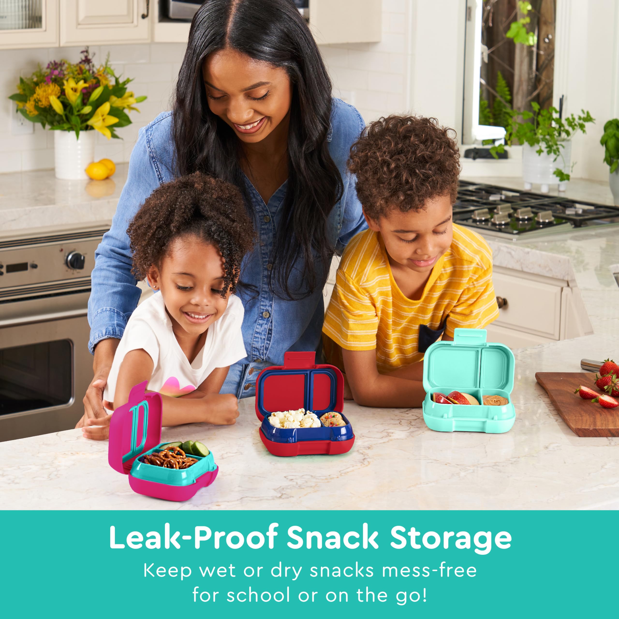 Bentgo Kids Snack leak-proof seal prevents spills during commute and sports.