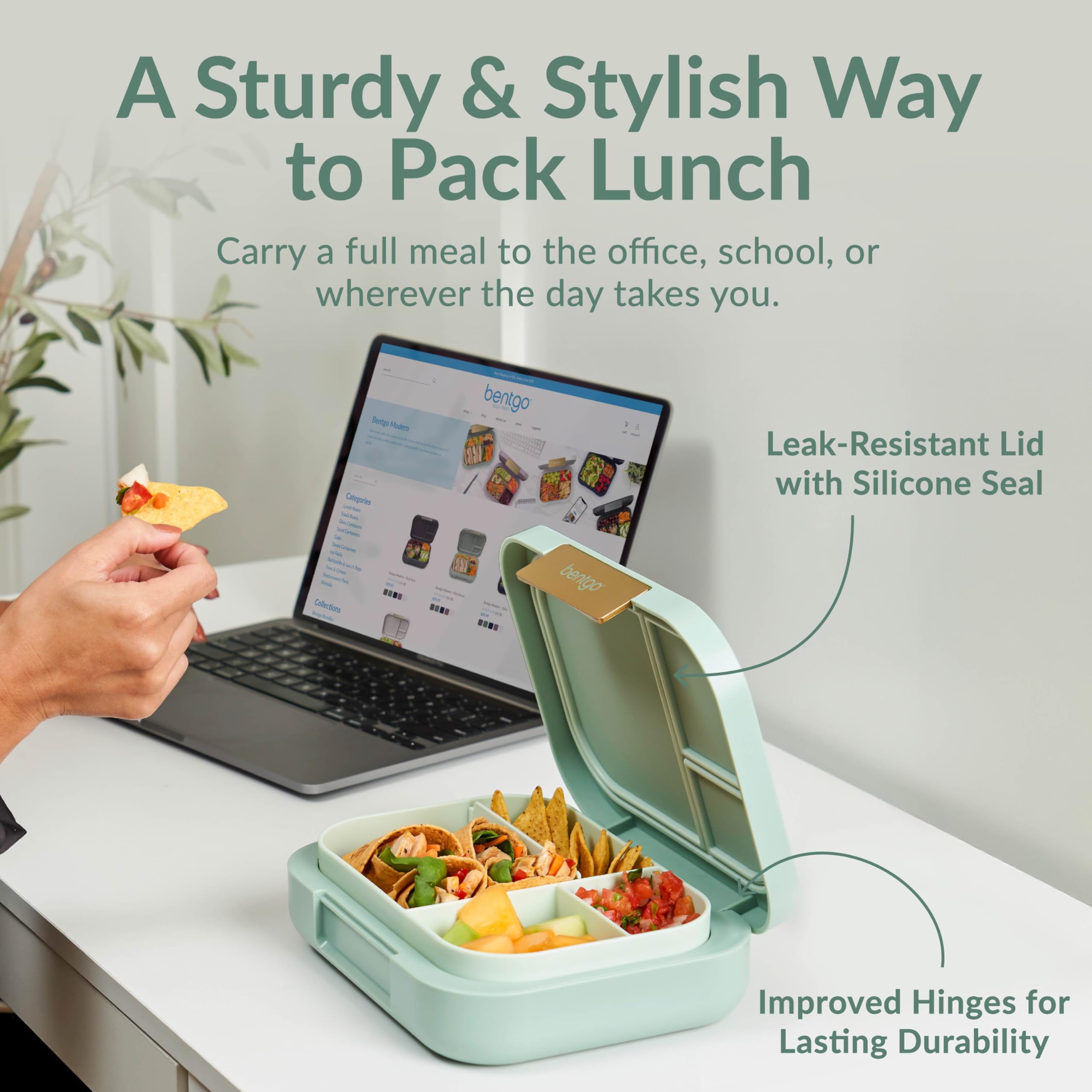 Bentgo Modern mint-green lunch box with secure locking clip for travel