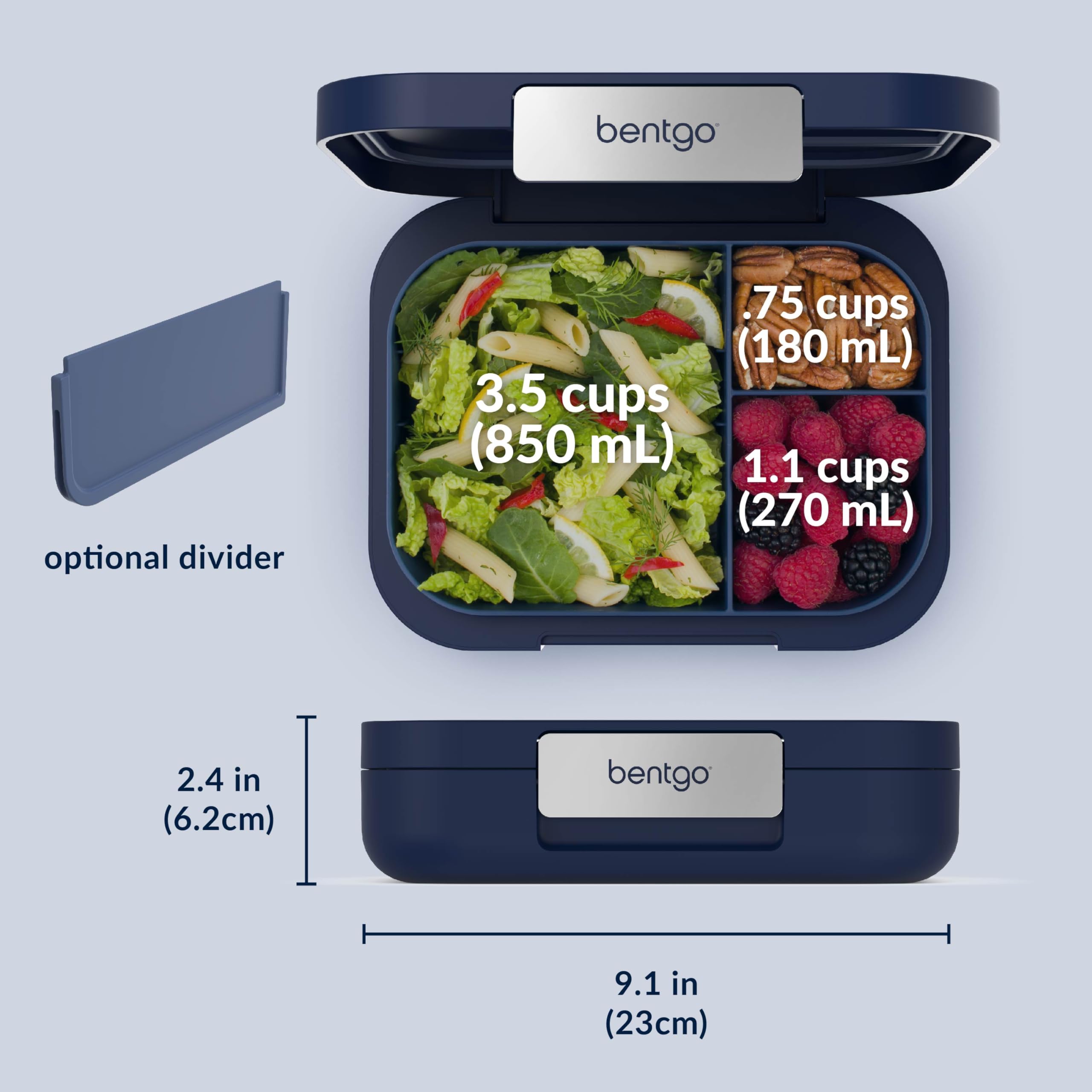 Bentgo Modern outer shell in two-tone navy adds stylish durability