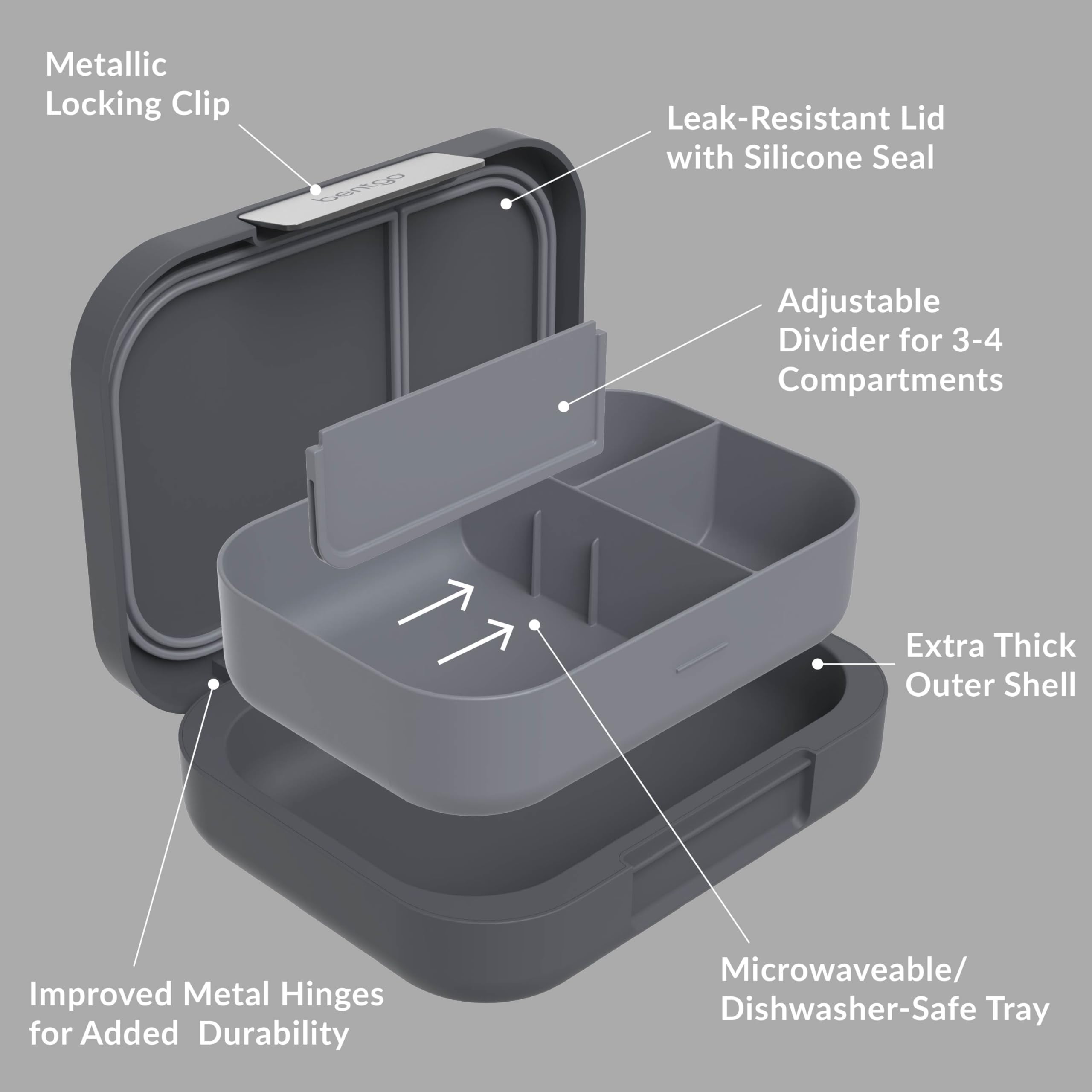 Bentgo Modern lunch box improved locking clip visible, secure lid during transit.