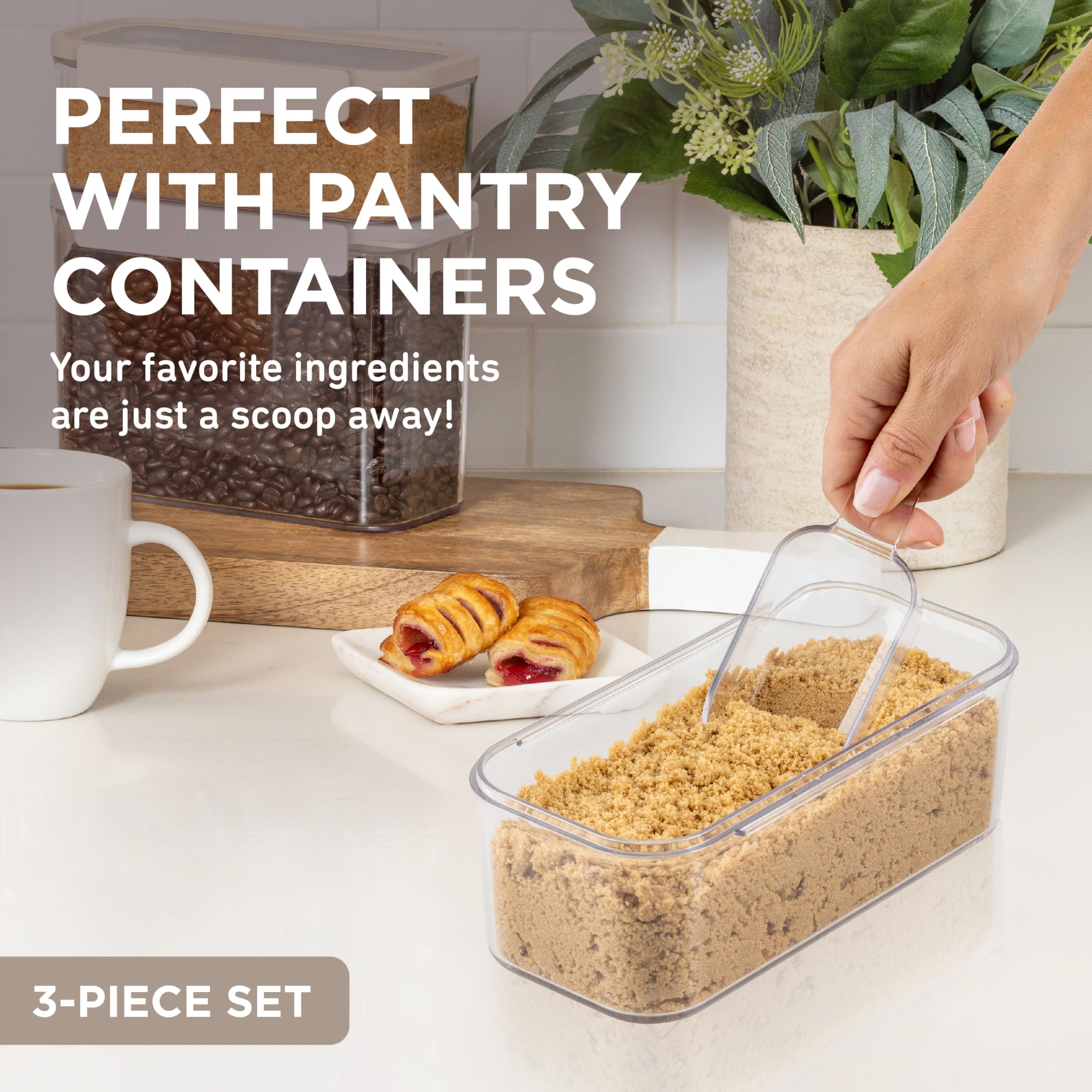 Bentgo Pantry clear scoops used for measuring flour and sugar daily.