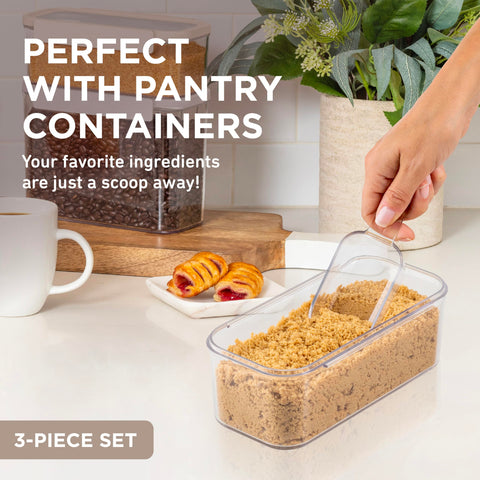 Bentgo Pantry clear scoops used for measuring flour and sugar daily.