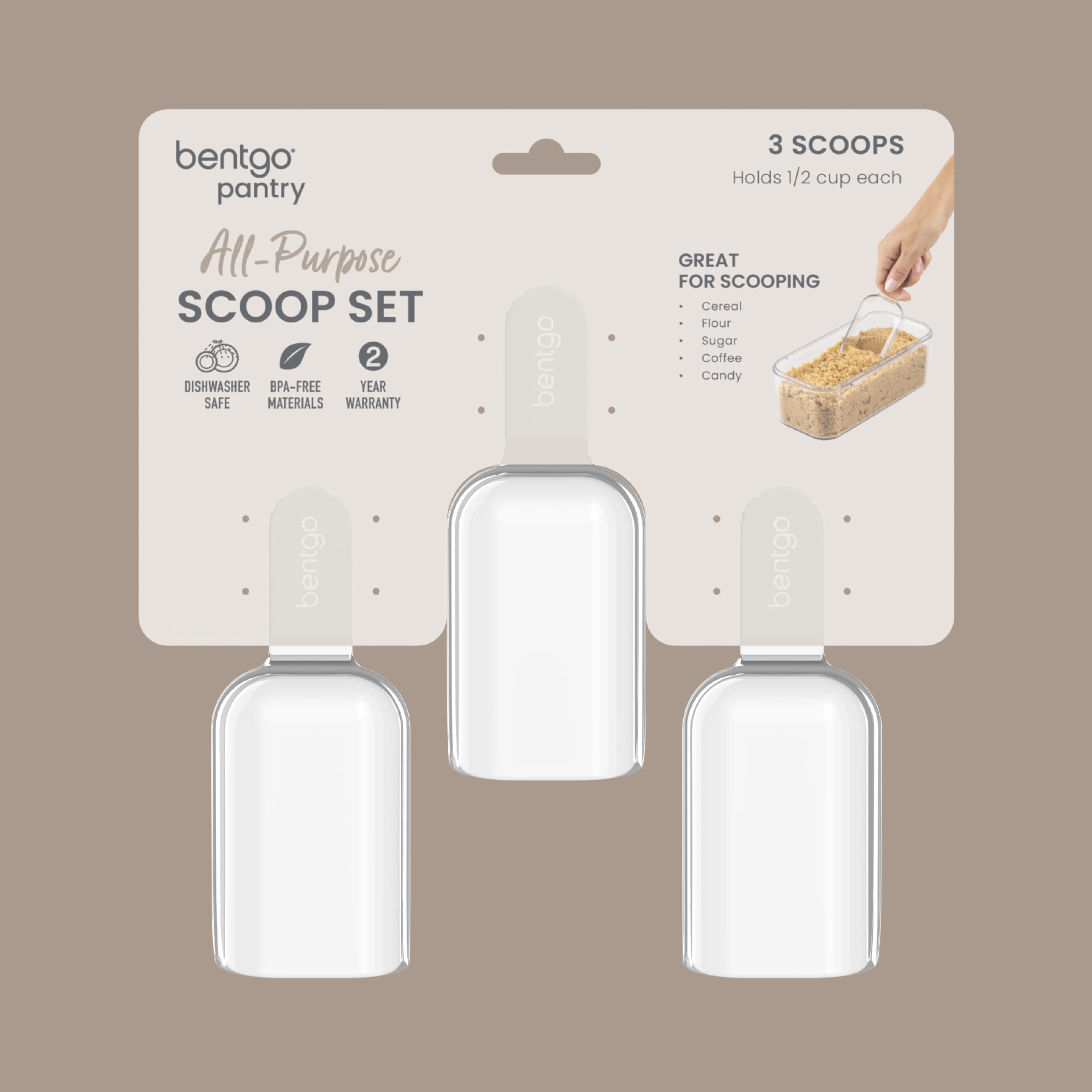 Bentgo Pantry three scoops with containers, quick pantry access.