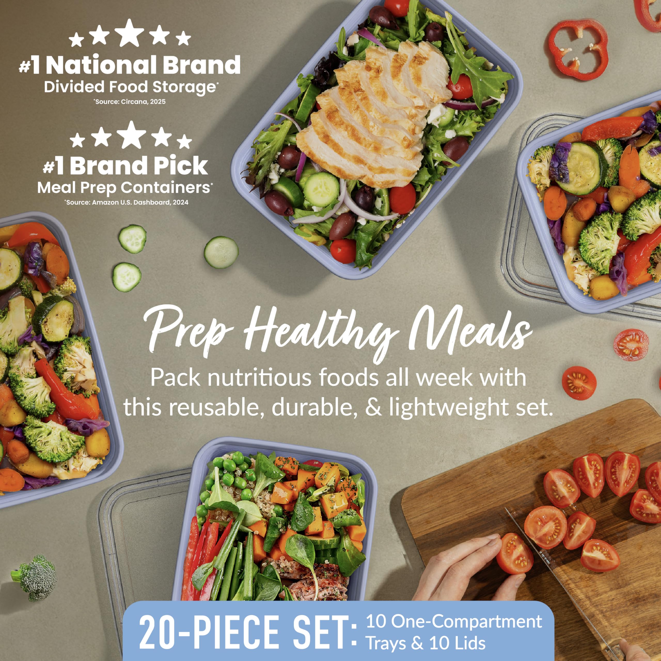 Bentgo Prep 1-compartment trays with embossed measurements for portions