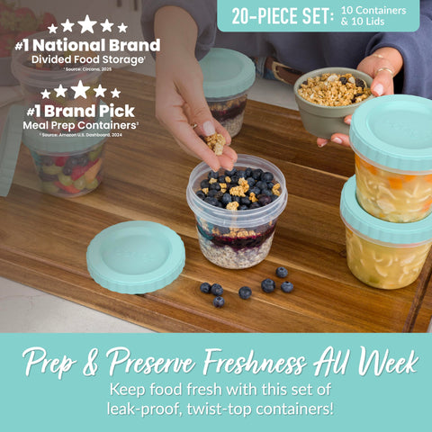 Bentgo Prep 16 oz round container demonstrating leak-proof storage for meals.