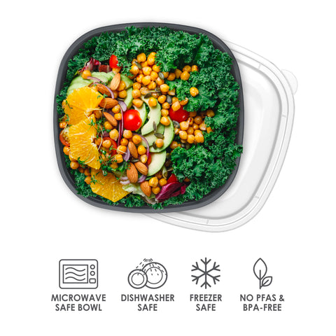 Bentgo Prep bowls stacked with lids demonstrating compact space-saving setup