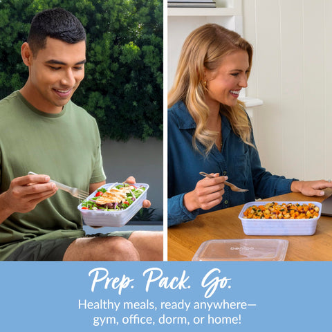Bentgo Prep clear lids stacked neatly for fridge storage