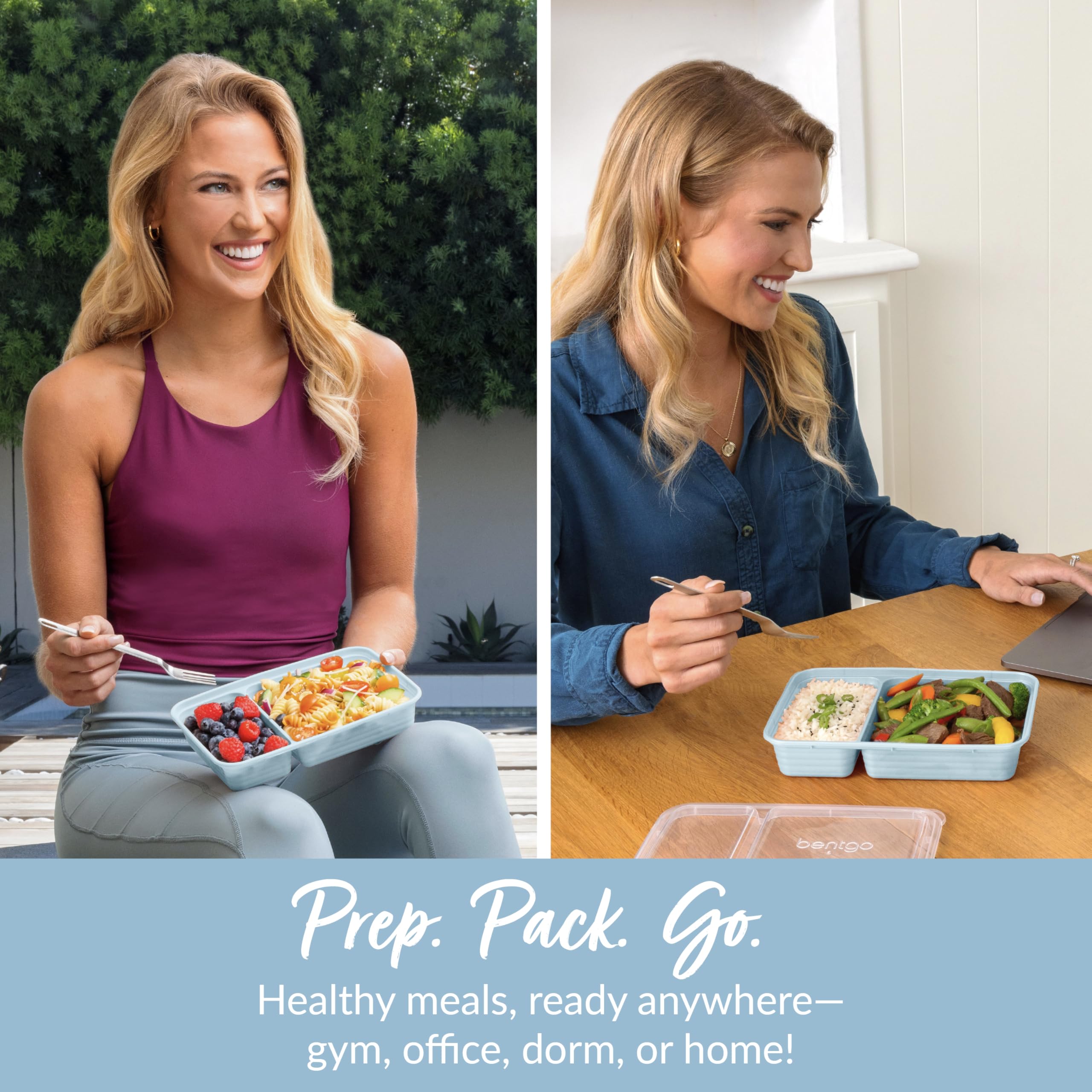 Bentgo Prep custom-fit lids seal freshness and prevent spills during transport.