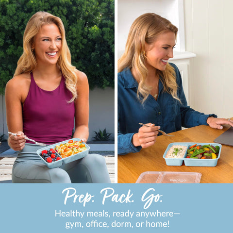 Bentgo Prep custom-fit lids seal freshness and prevent spills during transport.