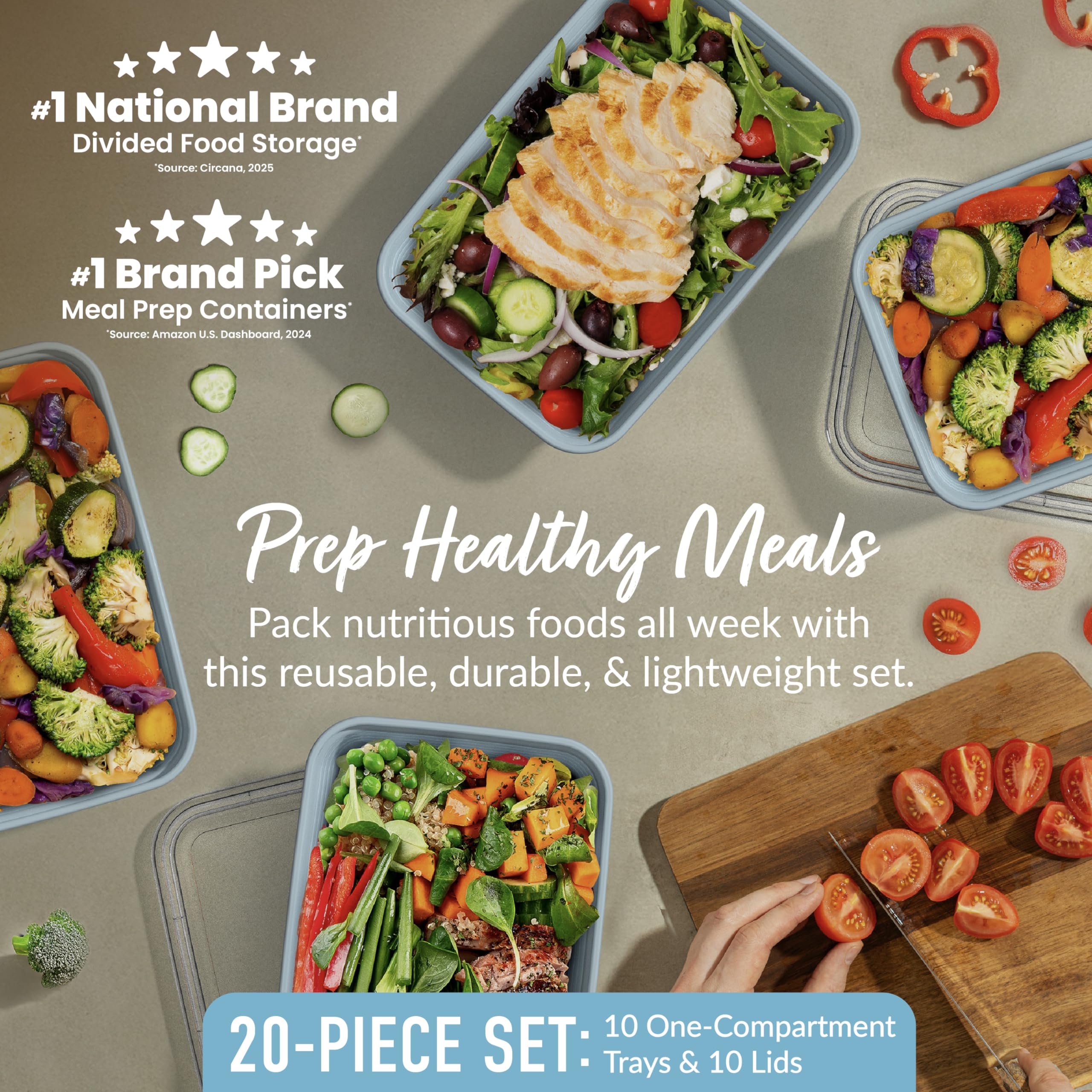 Bentgo Prep embossed measurements on trays aid portion control and balanced meals.
