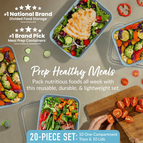 Bentgo Prep embossed measurements on trays aid portion control and balanced meals.