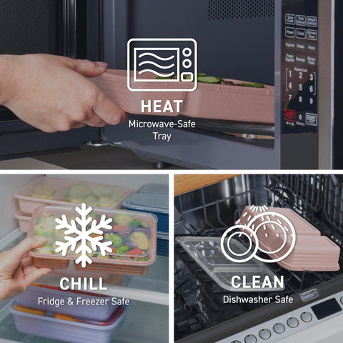Bentgo Prep microwave, freezer, and dishwasher safe for simple heating and cleaning.