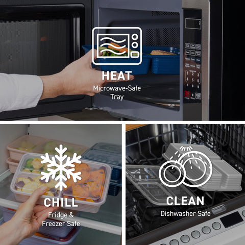 Bentgo Prep microwave, freezer, and dishwasher-safe trays simplify reheating and cleanup.