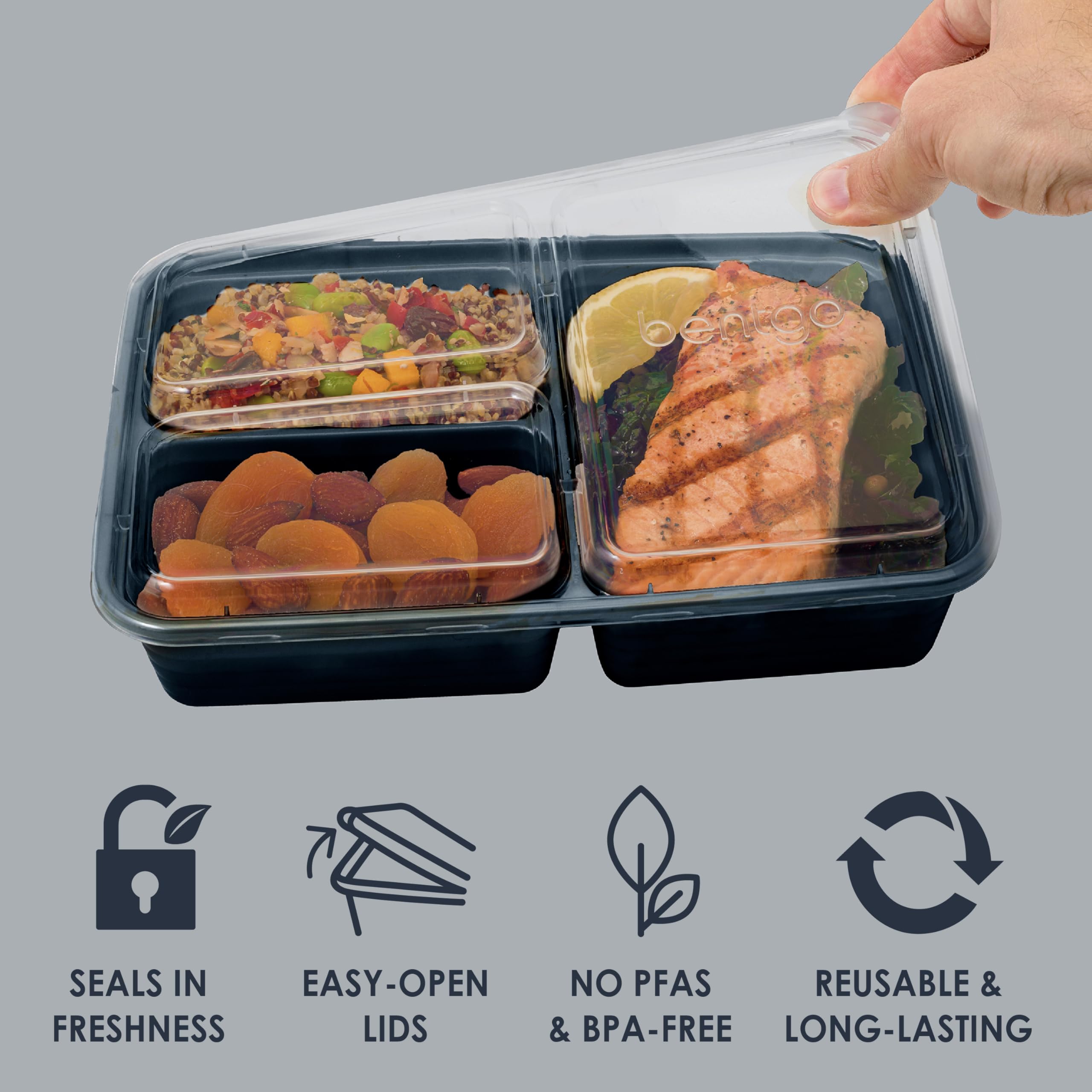 Bentgo Prep PFAS- and BPA-free materials ensure durable, reusable containers.