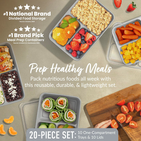 Bentgo Prep three-compartment tray highlights portion control for balanced meals.