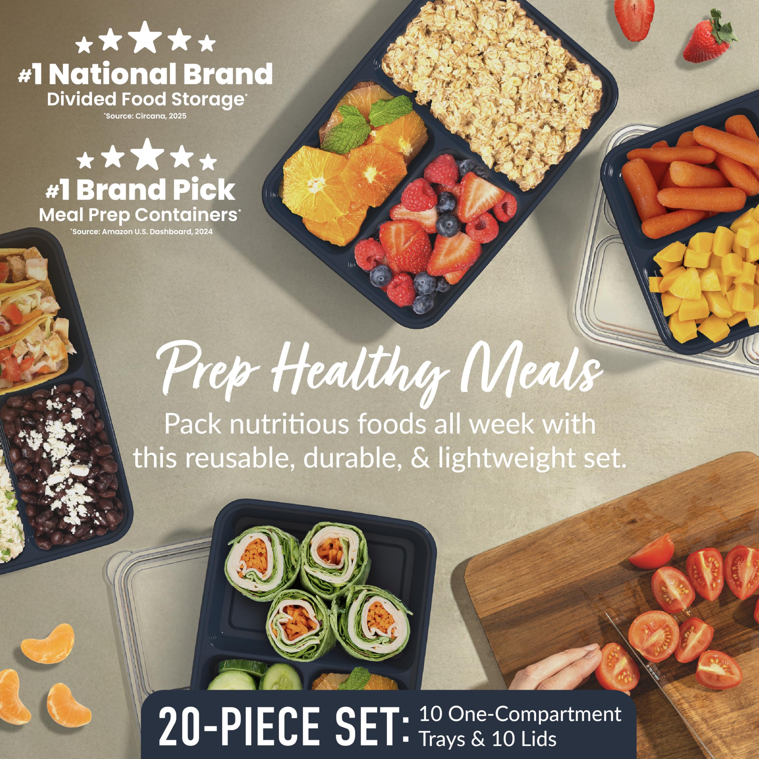Bentgo Prep three-compartment trays show portioned meals for busy days.