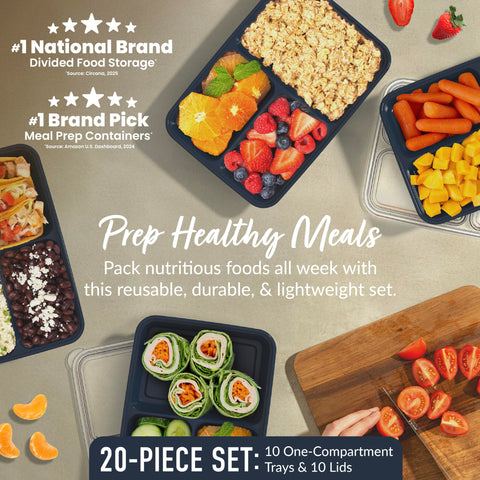 Bentgo Prep three-compartment trays show portioned meals for busy days.