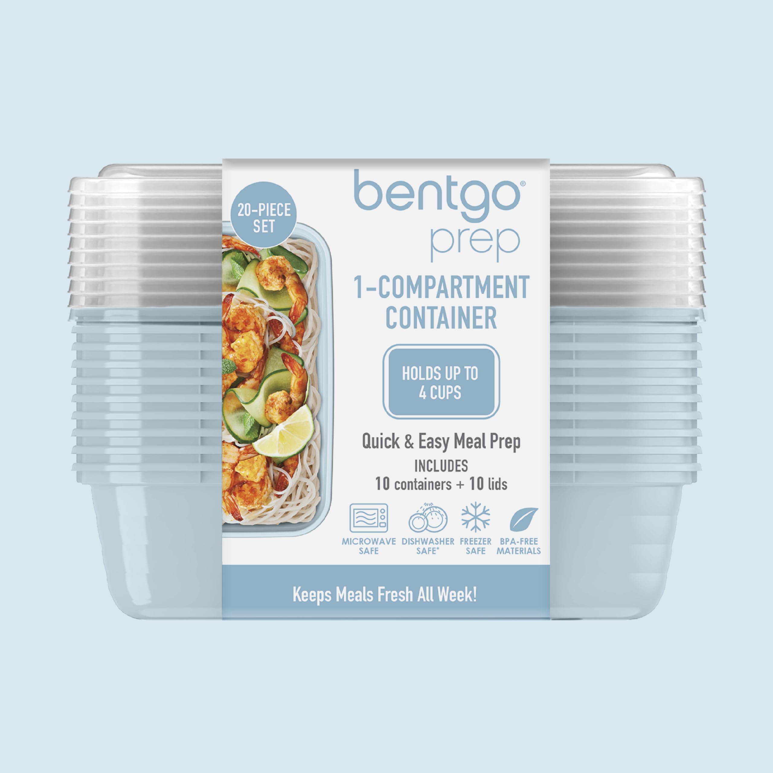 Bentgo Prep 10 trays and 10 lids provide versatile meal planning.