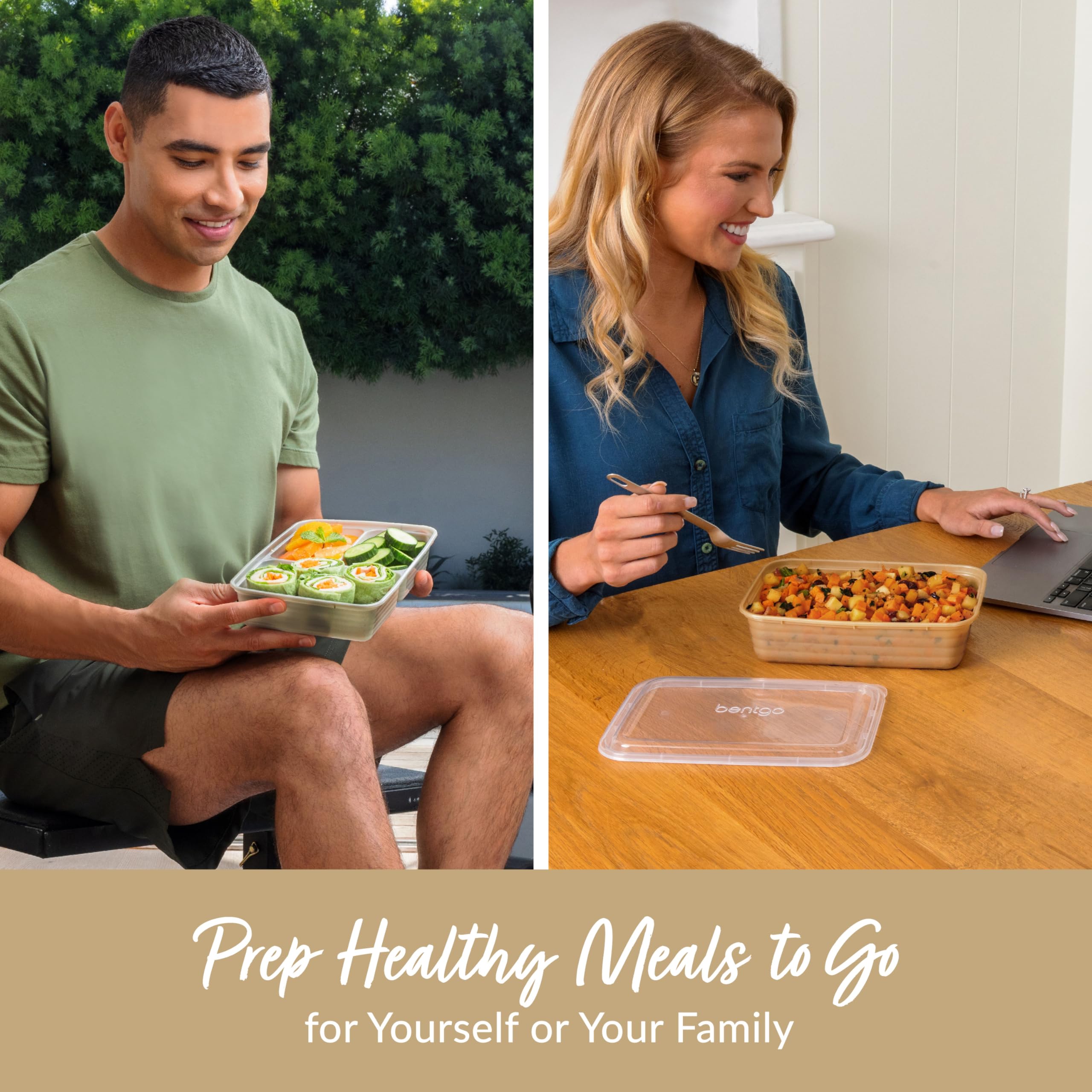 Bentgo Prep two-compartment tray with secure lid keeps meals organized.