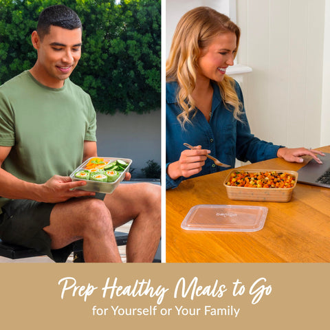 Bentgo Prep two-compartment tray with secure lid keeps meals organized.