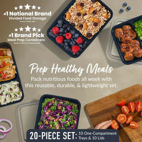 Bentgo Prep two-compartment trays for portion control and easy storage.