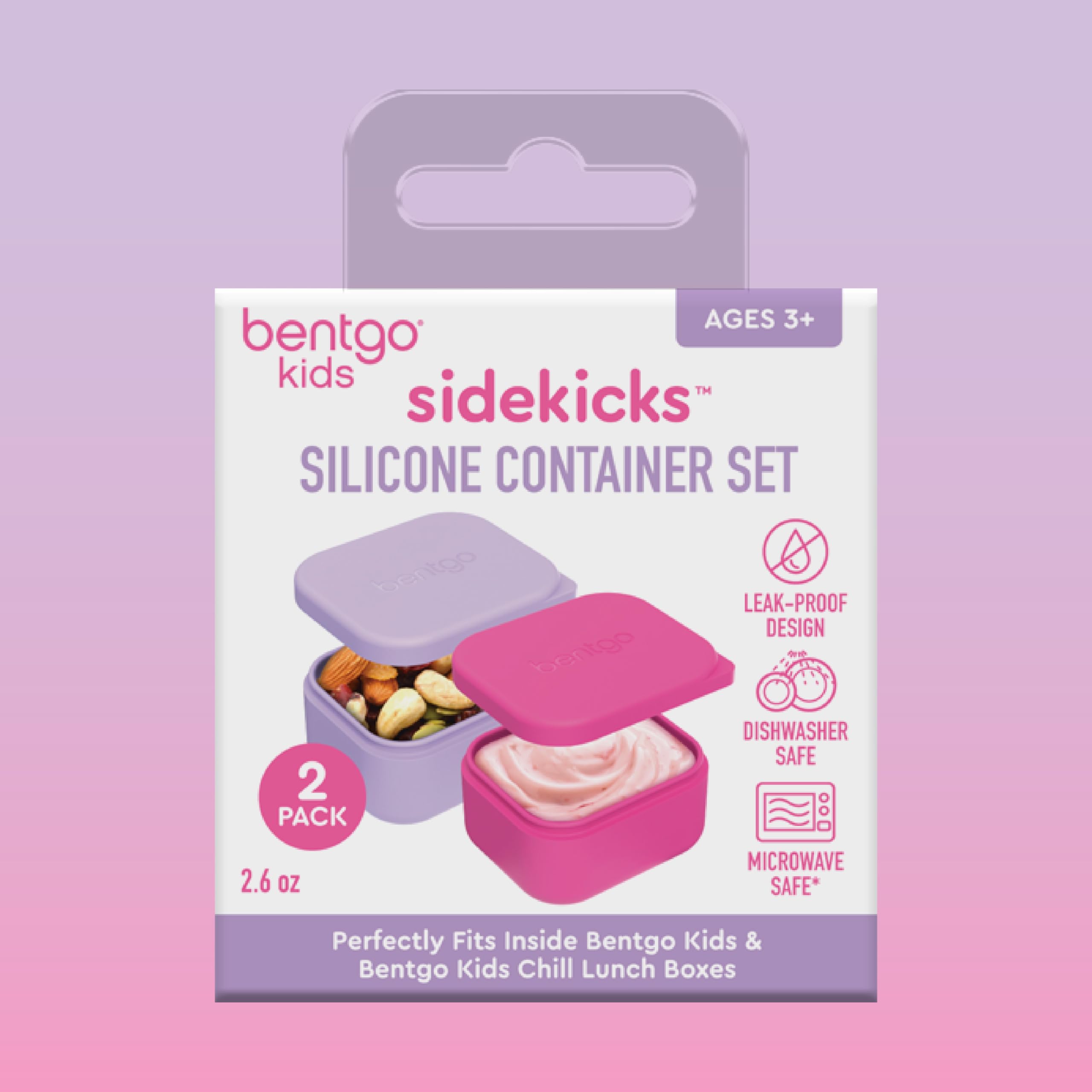 Colorful lavender and pink Bentgo Sidekicks set for kid-friendly lunches