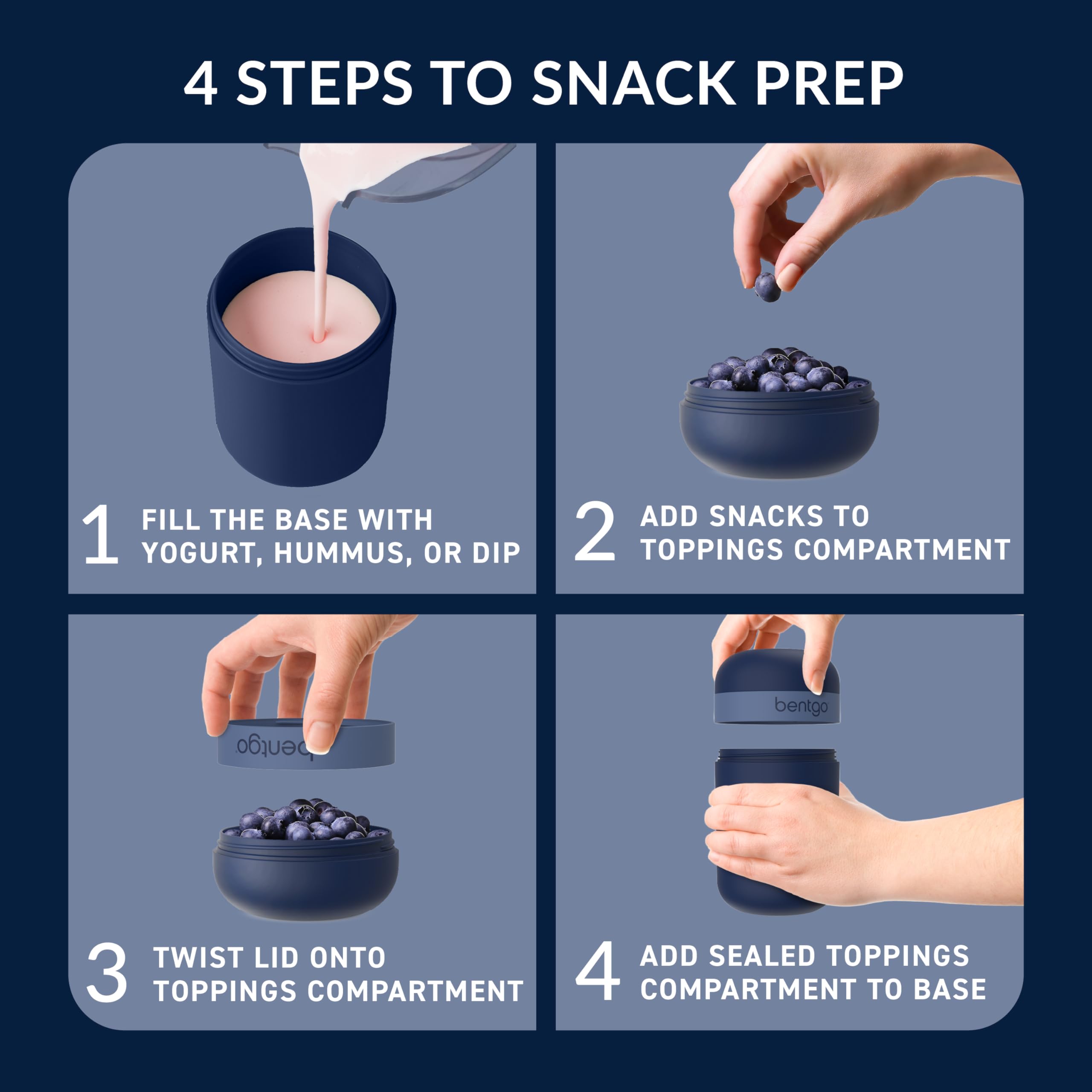 Bentgo Snack Cup dual-sealing lid ensures mess-free snacking