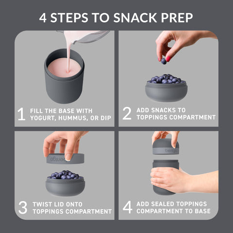 Bentgo Snack Cup dual-sealing lid prevents drips and mixes