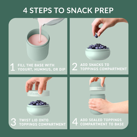 Bentgo Snack Cup dual-sealing lid keeps contents secure during transit.