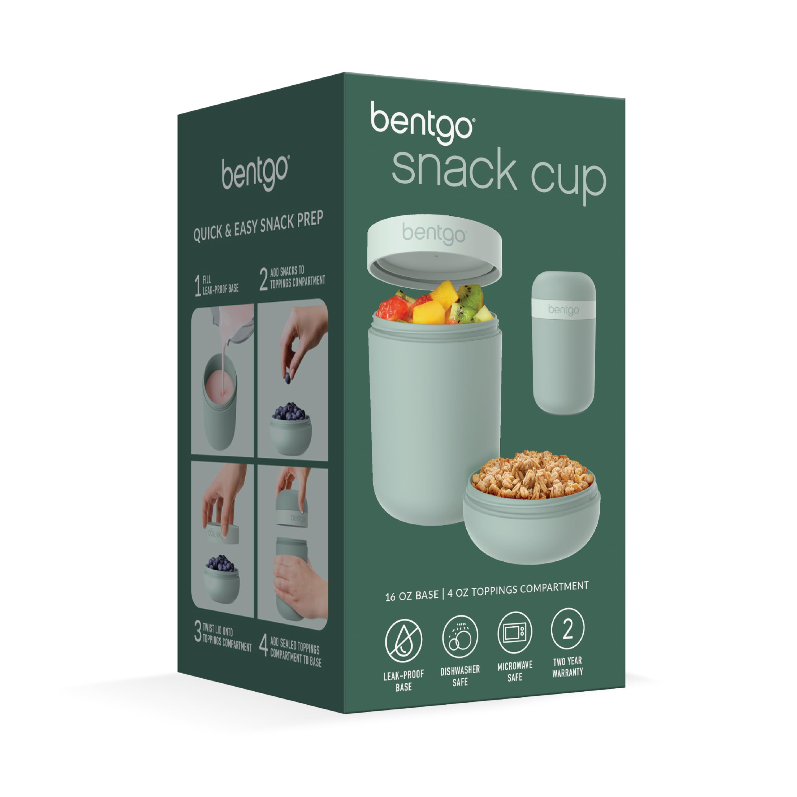 Bentgo Snack Cup leak-proof design with correctly oriented lid.