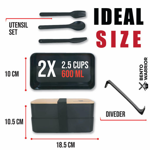 Bento Warrior stackable lunch box demonstrates compact, organized meal prep.