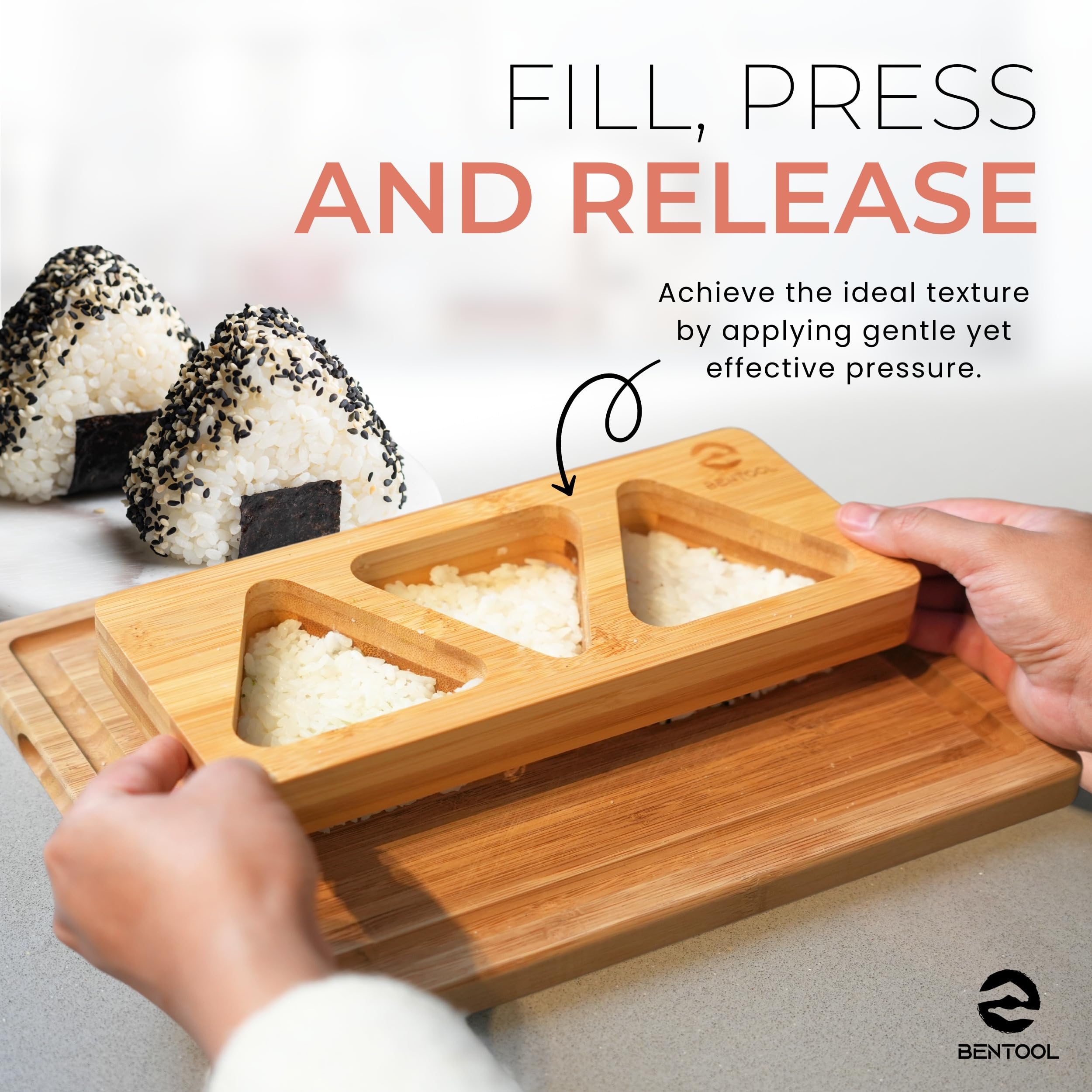 Close-up of wooden design with smooth edges for easy rice release.