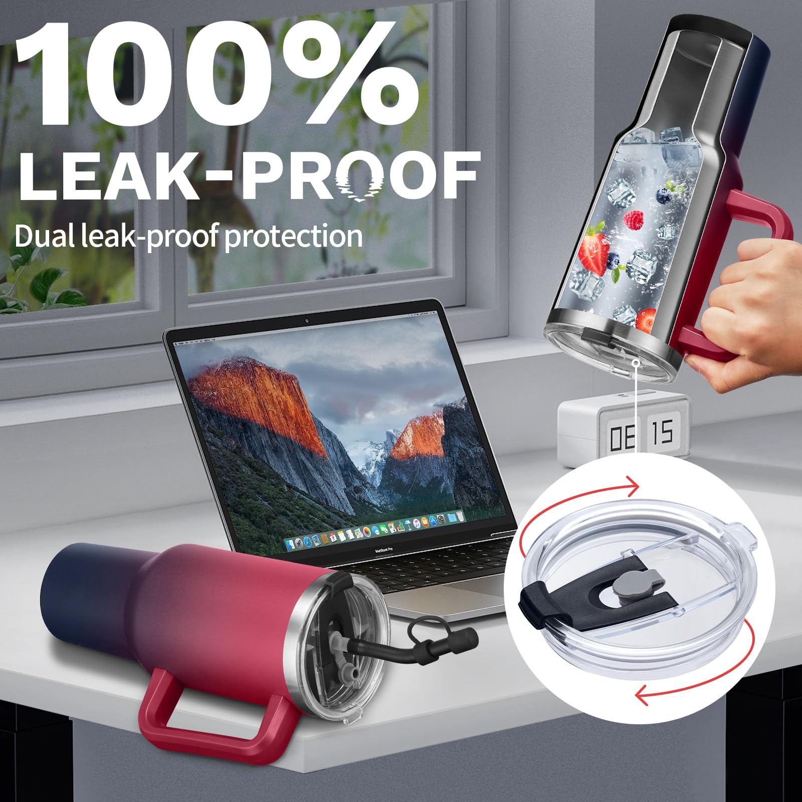 BENZZO 2-in-1 leakproof lid provides airtight seal for travel.