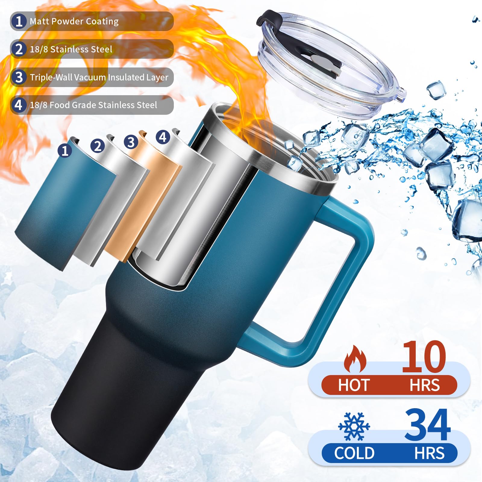 BENZZO tumbler with triple-wall insulation keeps drinks cold or hot.