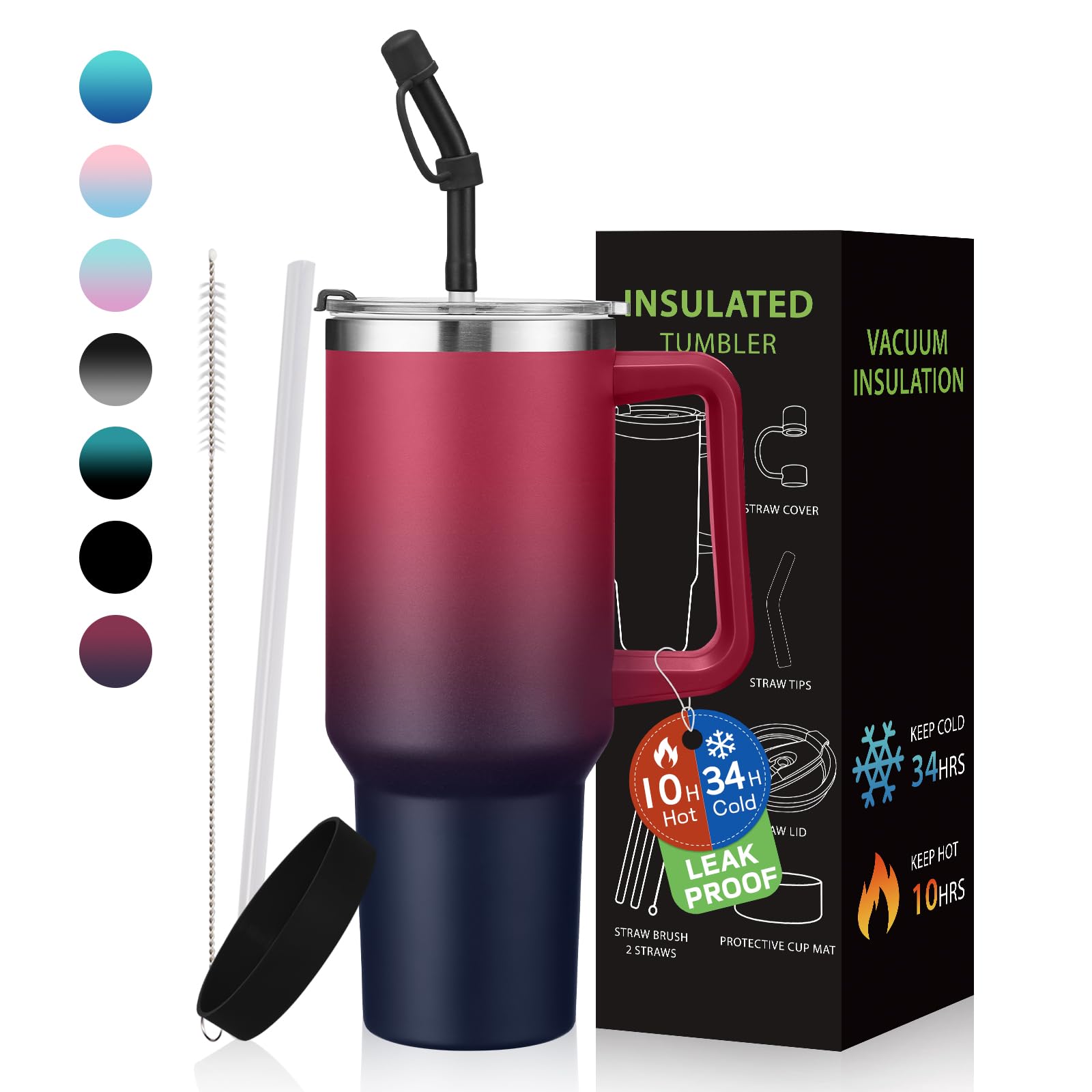 BENZZO water bottle 40oz with lid and straw for on-the-go hydration.