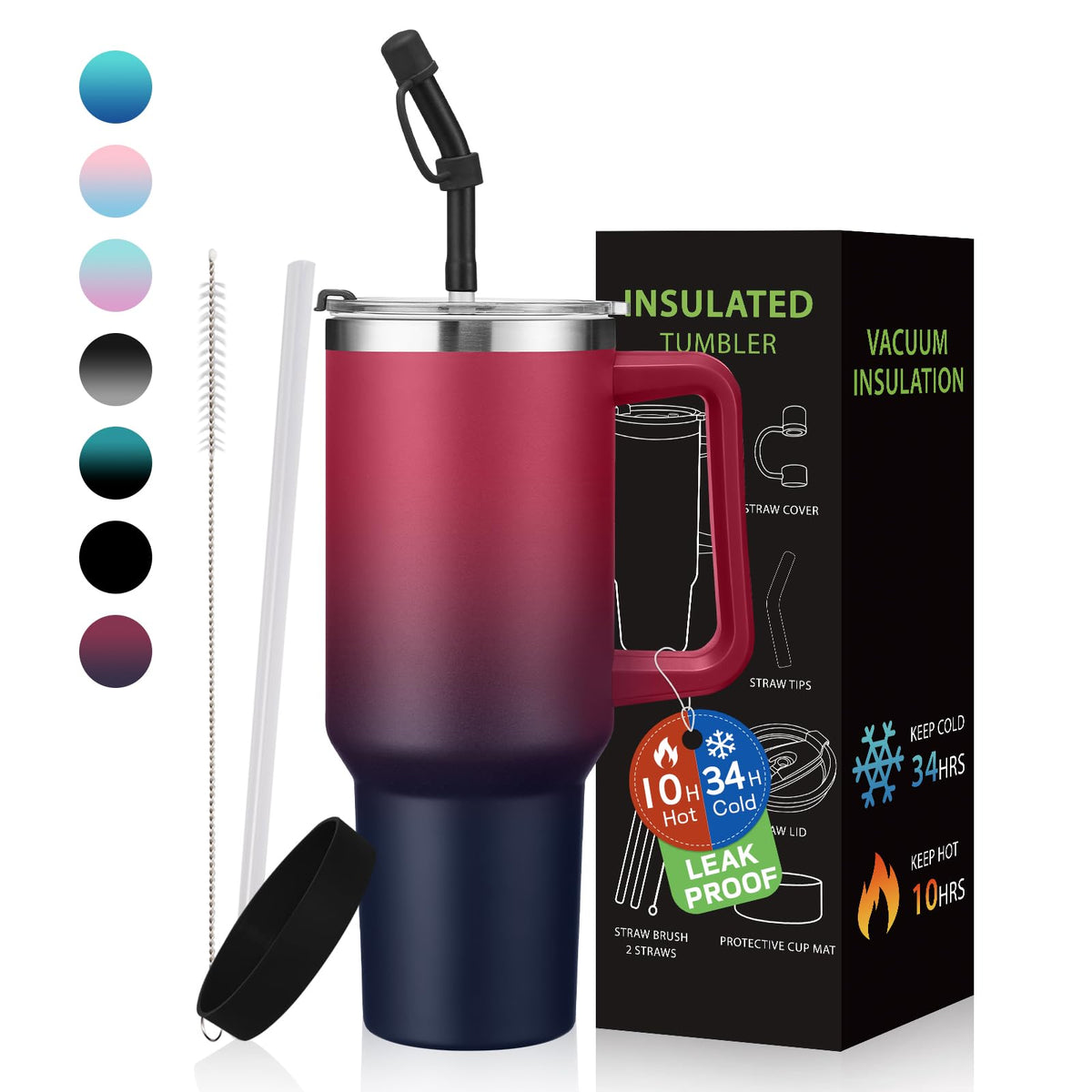 BENZZO water bottle 40oz with lid and straw for on-the-go hydration.