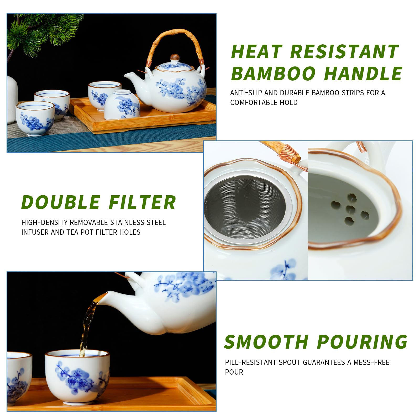 Beozinz bamboo tray complements the tea set for serving and display