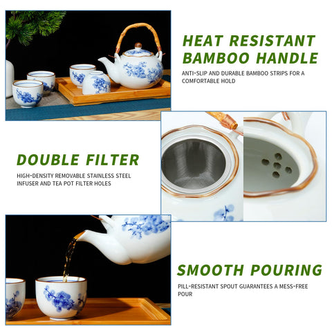 Beozinz bamboo tray complements the tea set for serving and display