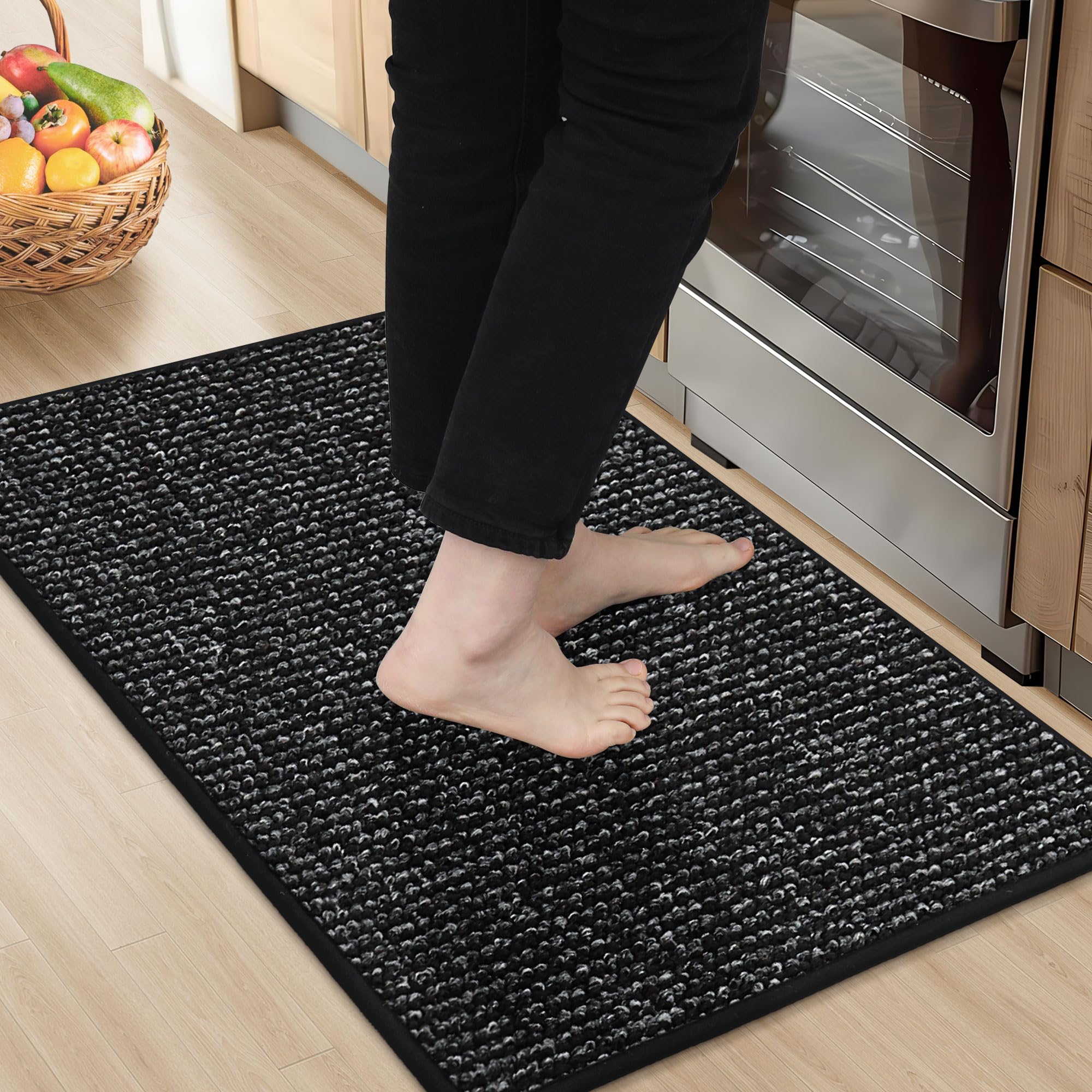 BEQHAUSE kitchen rug absorbent surface protects floors from spills.