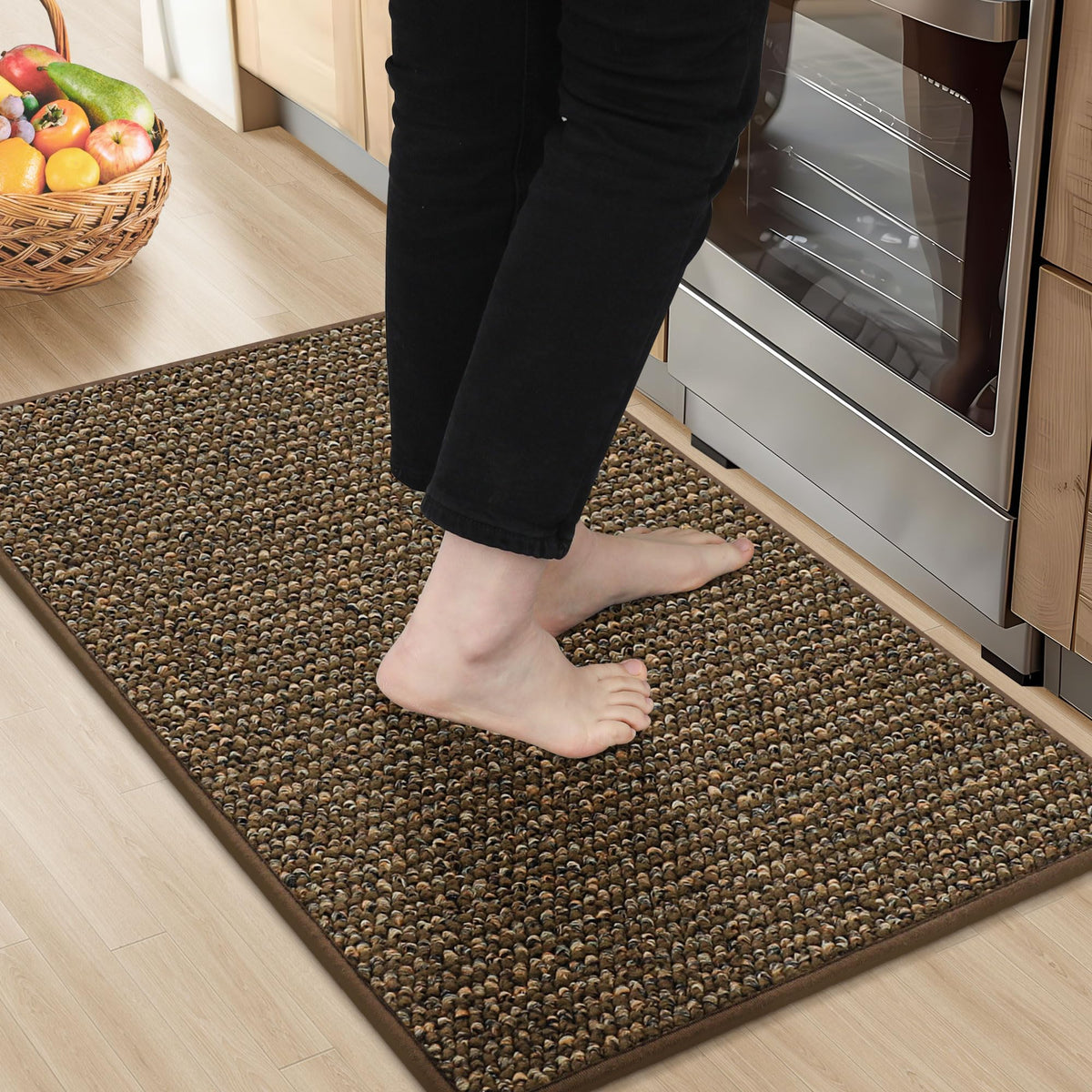 BEQHAUSE kitchen rug with absorbent dense yarn in brown protects floors from spills
