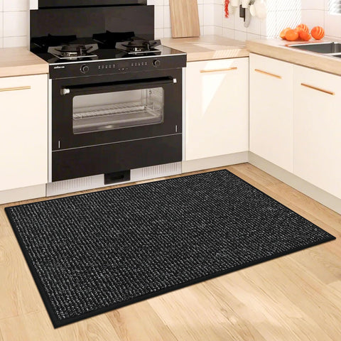 BEQHAUSE low-profile rug fits under cabinets and doors.