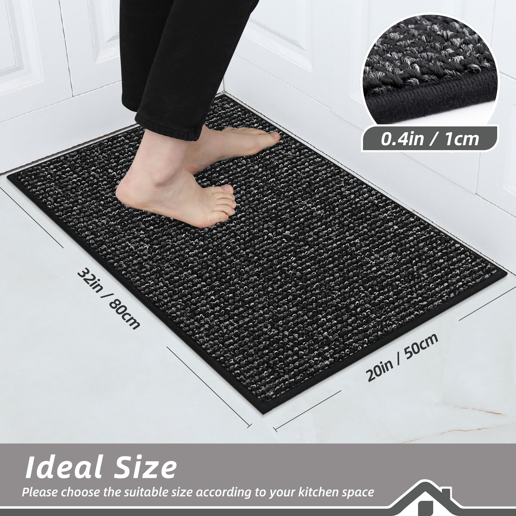 BEQHAUSE non-slip kitchen mat backing reduces slipping risk.