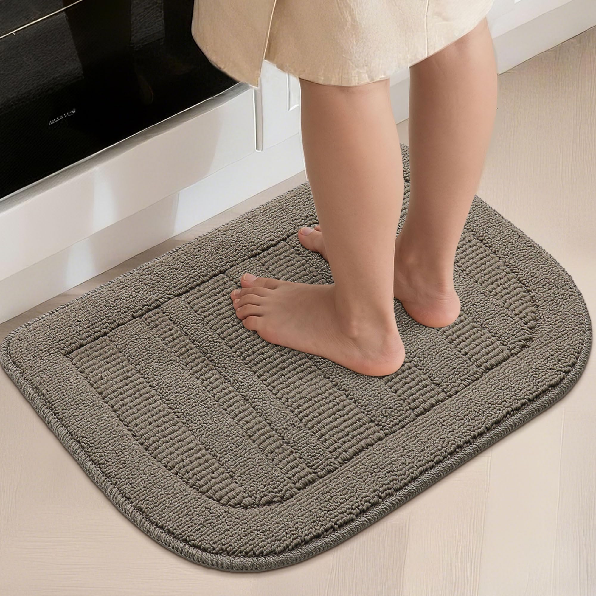 BEQHAUSE 30x18 taupe kitchen mat fits compact kitchen layouts.