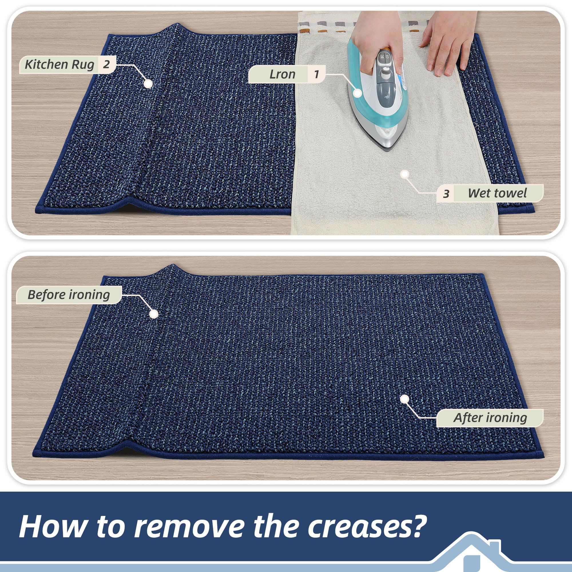 BEQHAUSE blue kitchen rug adds practical style to any room.