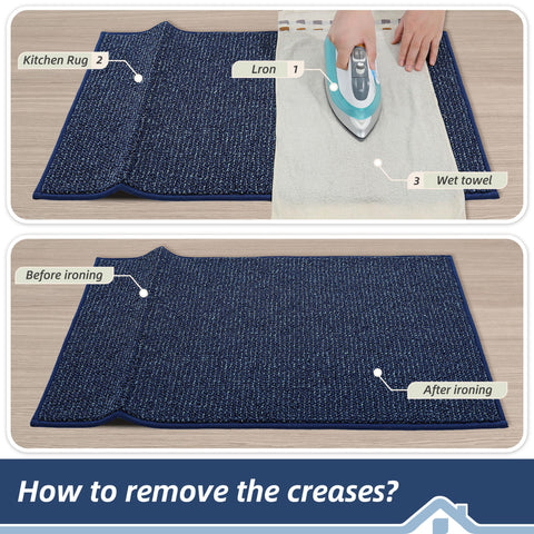 BEQHAUSE blue kitchen rug adds practical style to any room.